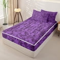 thumbnail image 2 of Manfei Halloween Damask Skull Zipper Queen Comforter Set with Fitted Sheet and 2 Pillowcases, Exotic Style Floral Zipper Bedding Set, Purple Violet Black,Black Reversible,4 Pieces, 2 of 6