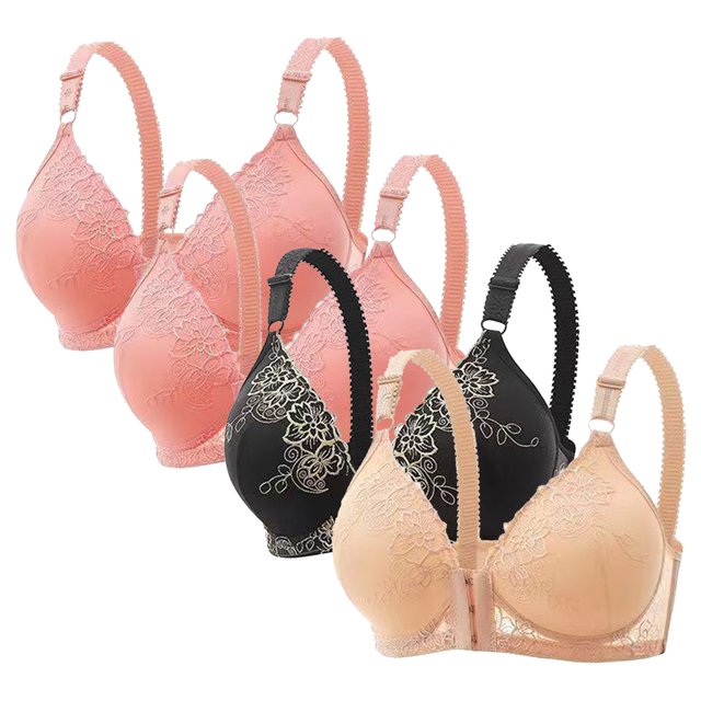 DecSea 4PC Women's Large Lace Breathable Front Opening Bra Wrapped Up Cup Side Fold Breast Lift Bra