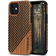 TENDLIN Compatible with iPhone 12 Case/iPhone 12 Pro Case Wood Grain Outside Design TPU Hybrid Case (Wood & Leather)