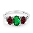 thumbnail image 2 of Gem Stone King 10K White Gold Green Simulated Emerald Red Rhodolite Garnet and Diamond 3-Stone Engagement Ring for Women (1.62 Cttw, Gemstone Birthstone, Size 9), 2 of 4