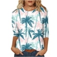 thumbnail image 2 of Jsaierl 3/4 Length Sleeve Tops for Women Summer Round Neck Shirts Dressy Print Ladies Blouses Flowy Dressy T-shirts Top S-5XL, 2 of 6