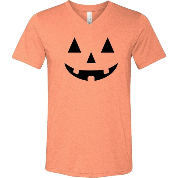Mens Halloween Jack-O-Lantern TriBlend V-neck Tee - Orange, XL
