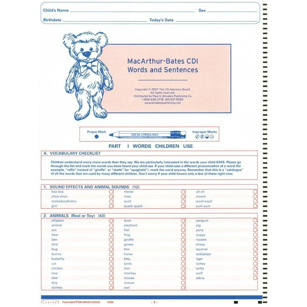 MacarthurBates Communicative Development Inventories (CDI) Words and