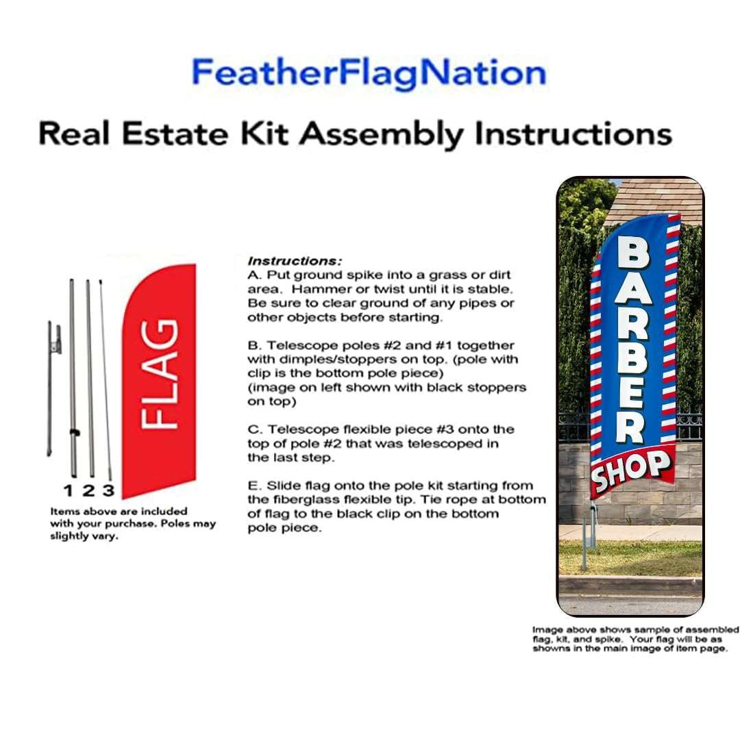 Barber Shop 6FT Swooper Feather Flag for Business Advertising outdoor windless feather Banner with Complete 8FT Pole Kit and Ground Stake