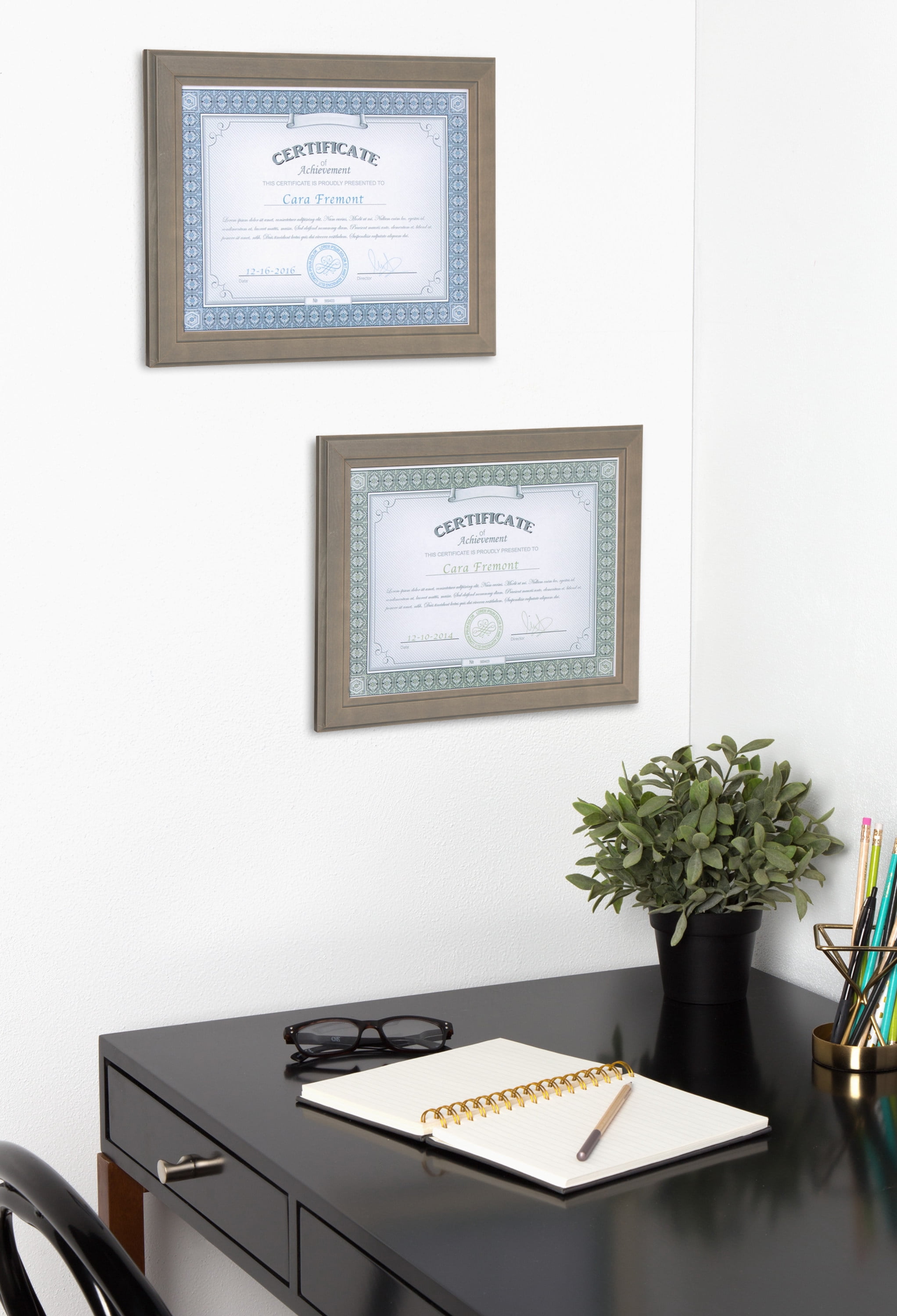 DesignOvation Kieva Solid Wood Document Frames, Gray 8.5x11, Pack of 6