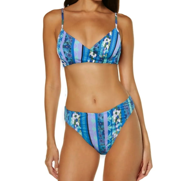 Lucky Brand Floral Print Swim Bikini Top and Bottom Collection-Top / Blue / S