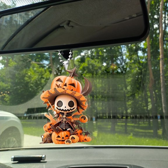 Aurorax Halloween Car Pendant Decoration,Spooky Rearview Mirror Ornament Acrylic Halloween Theme Car Accessories for Vehicle Interior Yellow