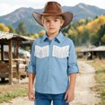 thumbnail image 6 of mgoYE Western Boys' Girls Button-Down Shirts Long Sleeve, Pearl Snap Shirt(Sky Blue,7-8 Years), 6 of 9