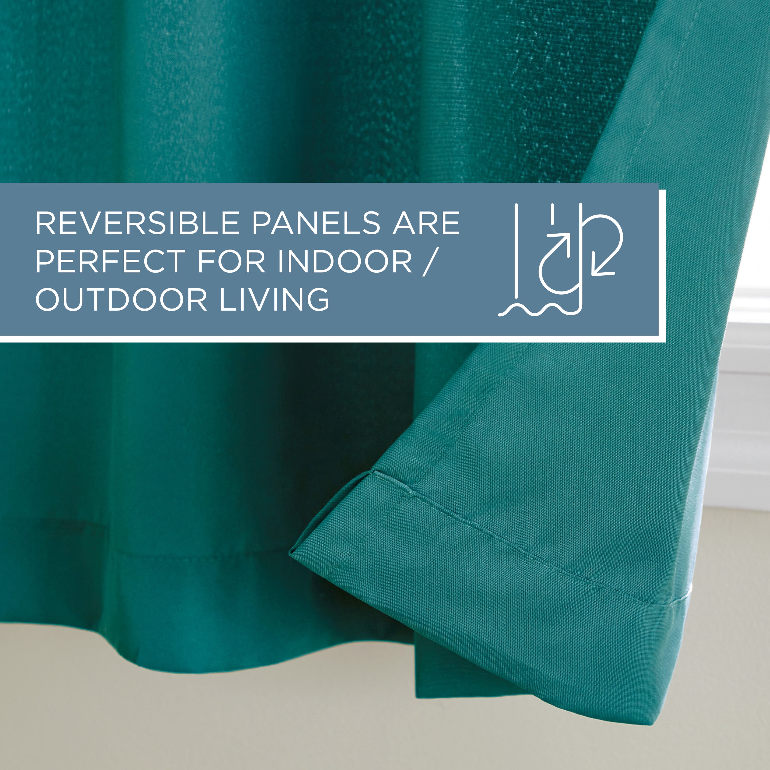 TOWN & COUNTRY BASICS Cabana Solid Heavyweight Indoor Outdoor Curtains, Light Filtering Opacity with Grommet Top, Water Repellent, 2-Pack Set, 54"x63", Dark Teal