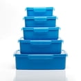 thumbnail image 1 of Polypropylene Chef Rectangular Containers With Lid Set Of 5 - Blue, 3000ml+ 2000ml+ 1000ml+ 650ml+ 350ml | Airtight Food Storage With 4 Side Clip Lock - Dishwasher Safe, Freezer Safe, Leakproof, 1 of 5