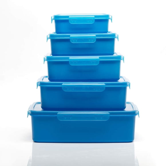 Polypropylene Chef Rectangular Containers With Lid Set Of 5 - Blue, 3000ml+ 2000ml+ 1000ml+ 650ml+ 350ml | Airtight Food Storage With 4 Side Clip Lock - Dishwasher Safe, Freezer Safe, Leakproof