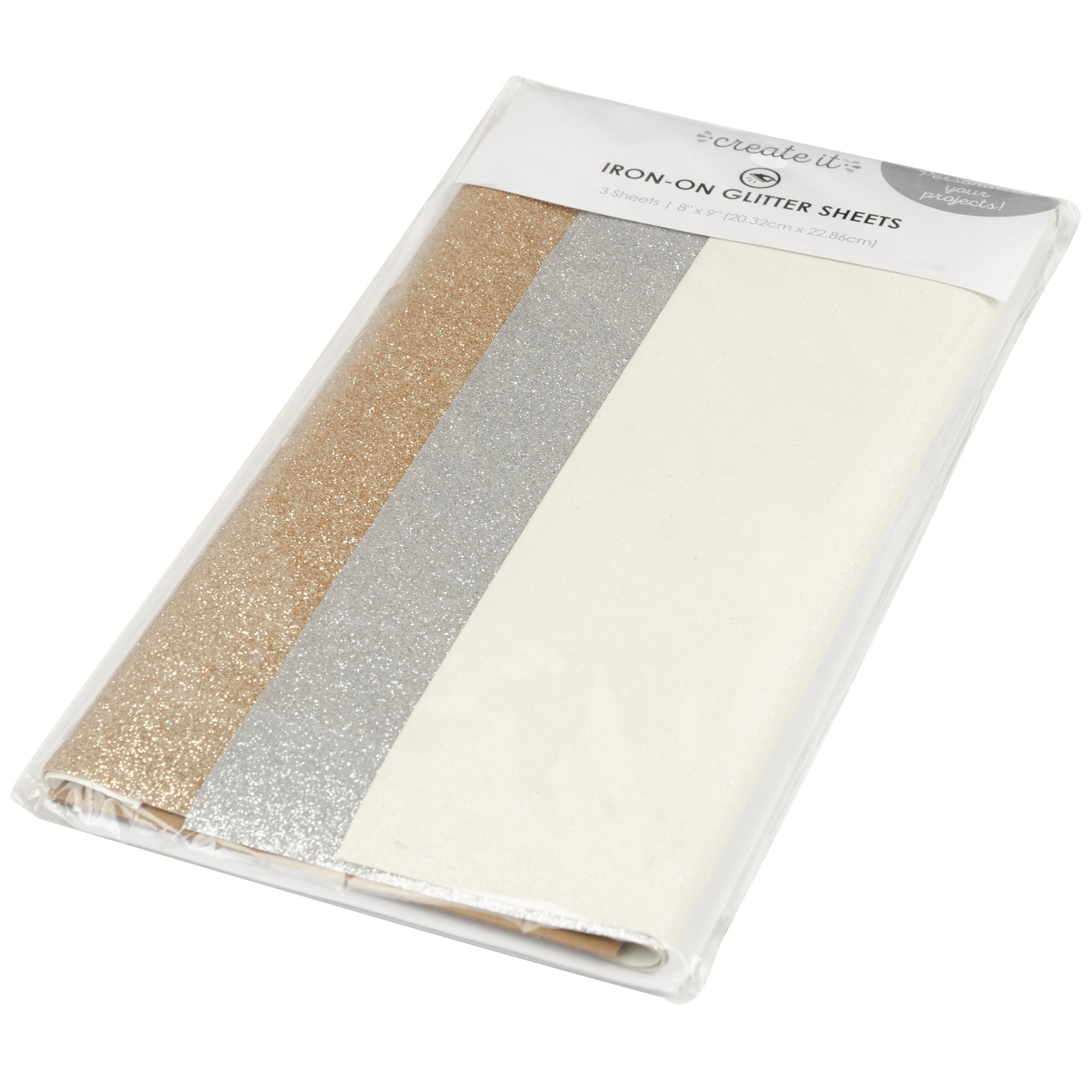 Create It, Holiday, Iron On Fabric Sheets, Glitter, 3 Pc, 8”X9
