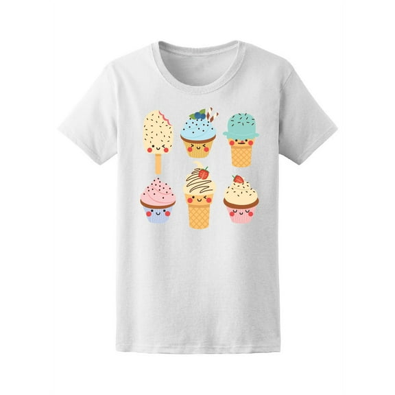Cute Simple Cupcakes Ice Cream T-Shirt Women -Image by Shutterstock, Female Small