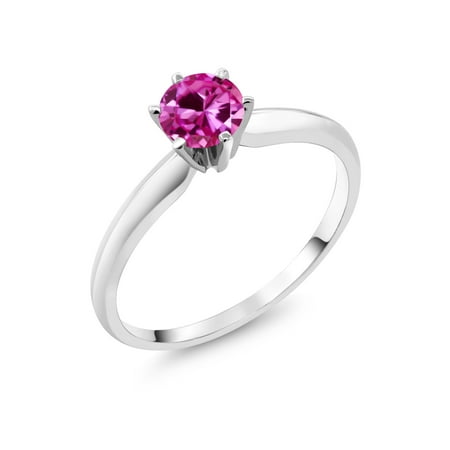 Gold Pink Sapphire Solitaire - 14K White Gold 0.55 Ct Round Pink Created Sapphire Solitaire Engagement Ring