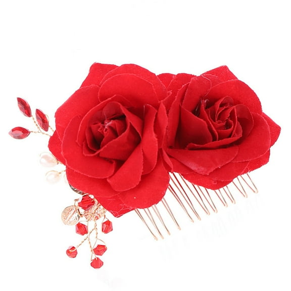 RENACLIPY 1Pc Red Rose Hair Comb Flower Hairpin Elegant Decorative Hair Clip for Special Occasions