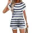 thumbnail image 5 of Domzest Womens 2 Piece Short Sets Striped Short Sleeve Crew Neck Shirts & Elastic Waist Shorts 2026 Summer Lounge Set for Both Homewear and Going Out Blue XL, 5 of 5