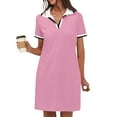 thumbnail image 2 of JGGSPWM Women's Solid Dresses Short Sleeve V Neck Casual Summer Breathable Comfy Mini Shirt Dress with Pockets Pink XL, 2 of 9