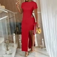 thumbnail image 2 of Ticikt Fashionable Tied Detail Slit Asymmetrical Camisole and Shorts Matching Set for Women,Color:Red, 2 of 4