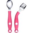 thumbnail image 1 of Utensilios para bebés de acero inoxidable 316, cucharas y tenedores, 2 juegos, mango de silicona de fácil agarre, cuchara y tenedor de entrenamiento para alimentación durante 6 meses o más, cubie, 1 of 5