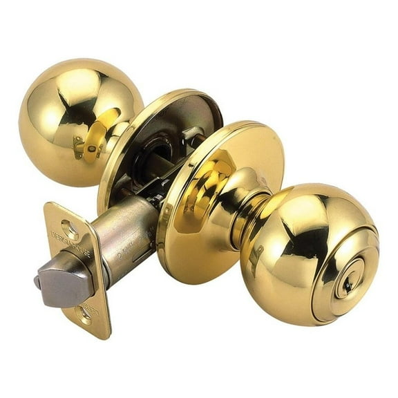 Pemberly Row Ball Keyed Brass Entry Door Knob in Polished Brass