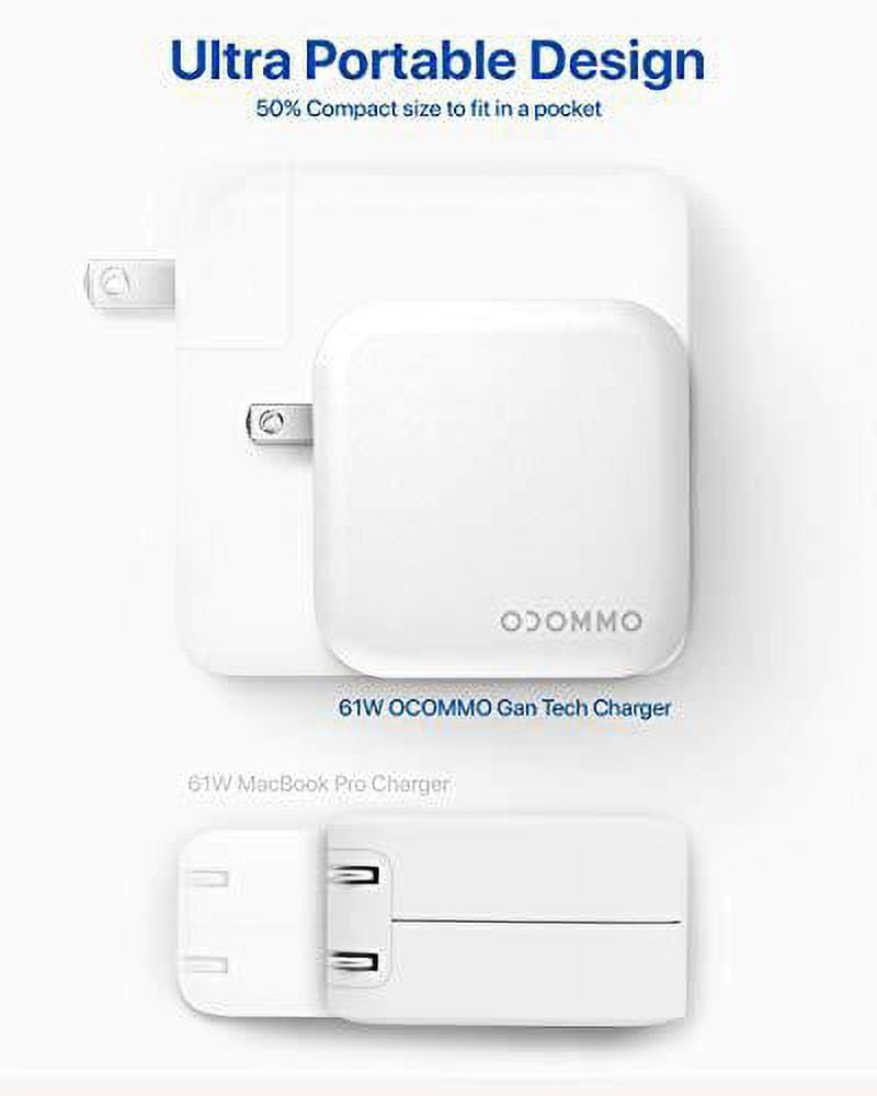 OCOMMO MacBook Pro USB C Charger [GaN Tech] 61W Fast Charging Power Delivery (PD 3.0) Compact Power Adapter with Foldable Plug for iPhone 11, Pro, Max, iPad Pro with Type-C, Samsung (White)