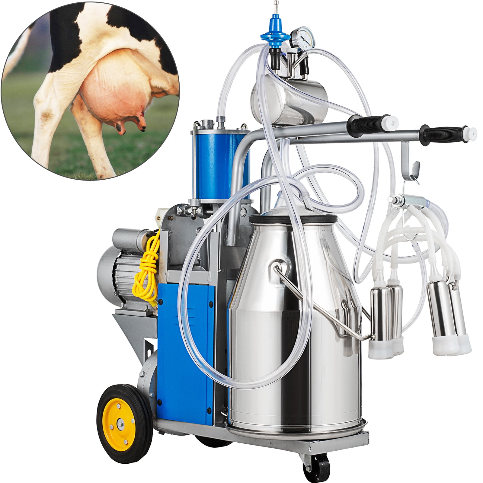 CA Electric Milking Machine Vacuum Piston Pump Milker For Farm Cow SS 25L Bucket 