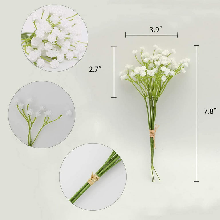 JUSTOYOU 10 Pcs 30 Bunches White Babies Breath Flowers 8 Fake White  Artifcial Flower Bulk, Artificial Gypsophila PU Silica for Wedding Bridal  Bouquet