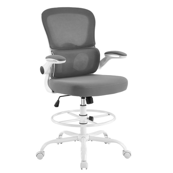 UBesGoo Ergonomic Office Chair, Tall Drafting Chair with Flip-up Armrests and Footrest, Swivel Lumbar Support Desk Chair for Adults, Gray