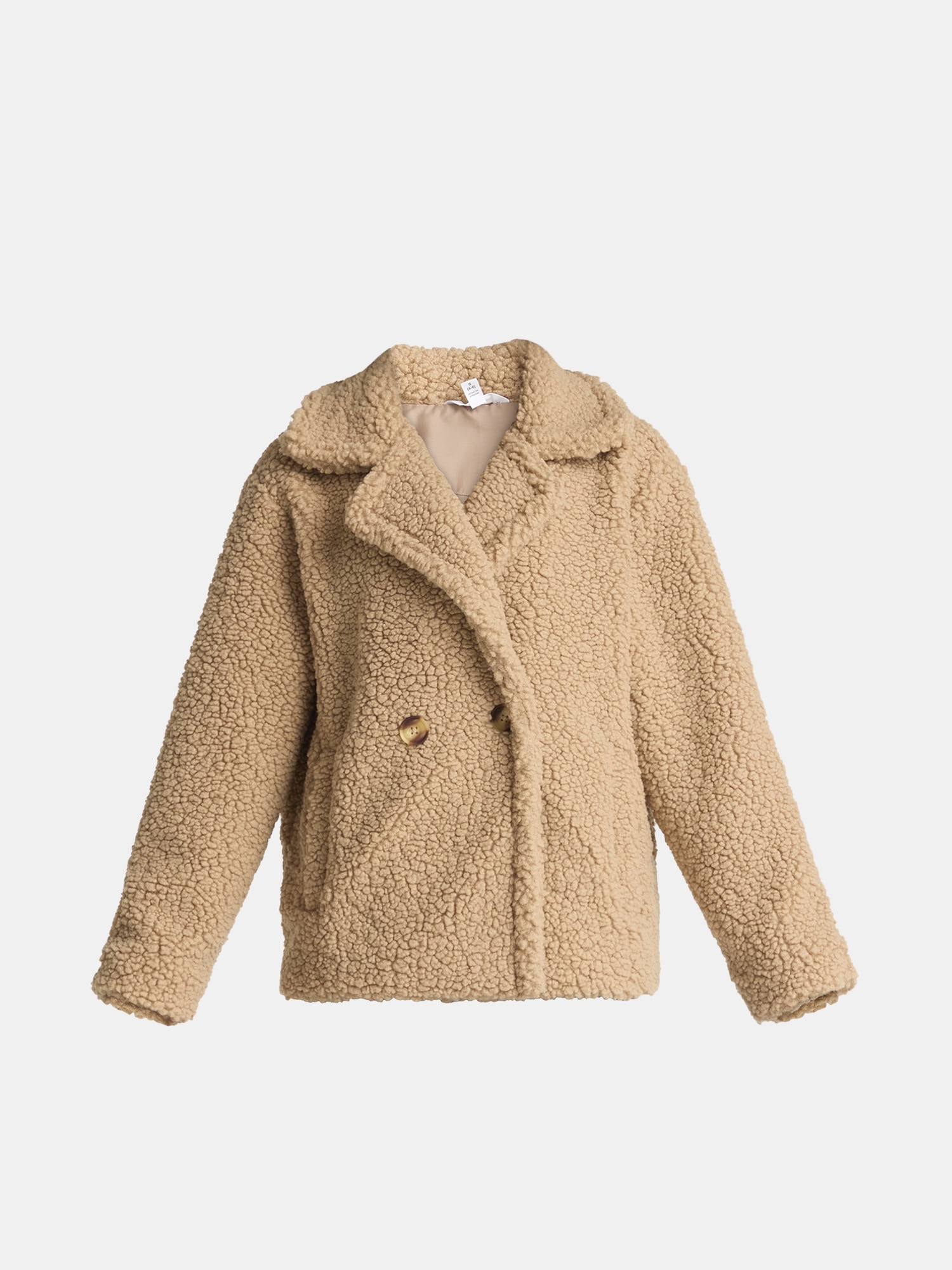 Time and Tru Women's and Women's Plus Teddy Double Breasted Jacket, Sizes XS-3X
