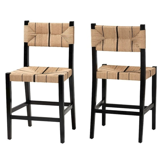bali & pari Prita Paper Loom and Black Mahogany Wood 2-Piece Counter Stool Set