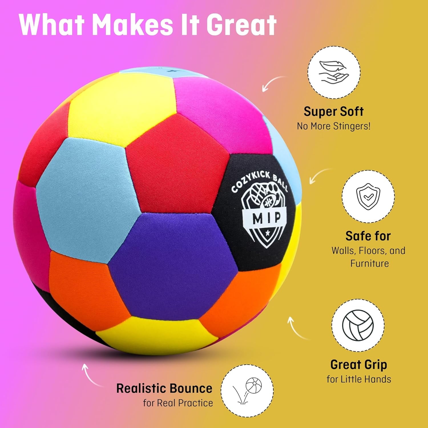 MIP Soft Indoor Soccer Ball – Size 4 Padded Ball for Kids Safe for Indoors Real Bounce Feel Quiet Ball for Active Play at Home