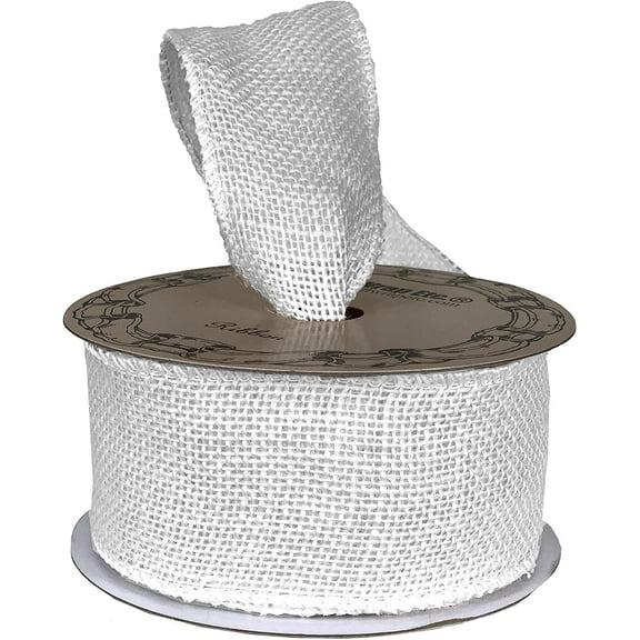 Off White Fabric Burlap Woven Ribbon - 2 1/2" x 10 Yards, Wired Edge, Wedding, Reception, Christmas, Wreath