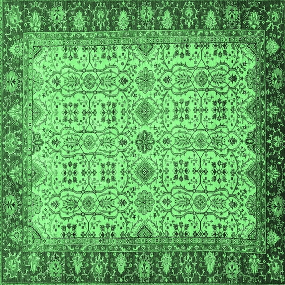 Ahgly Company Indoor Square Oriental Emerald Green Traditional Area Rugs, 5' Square