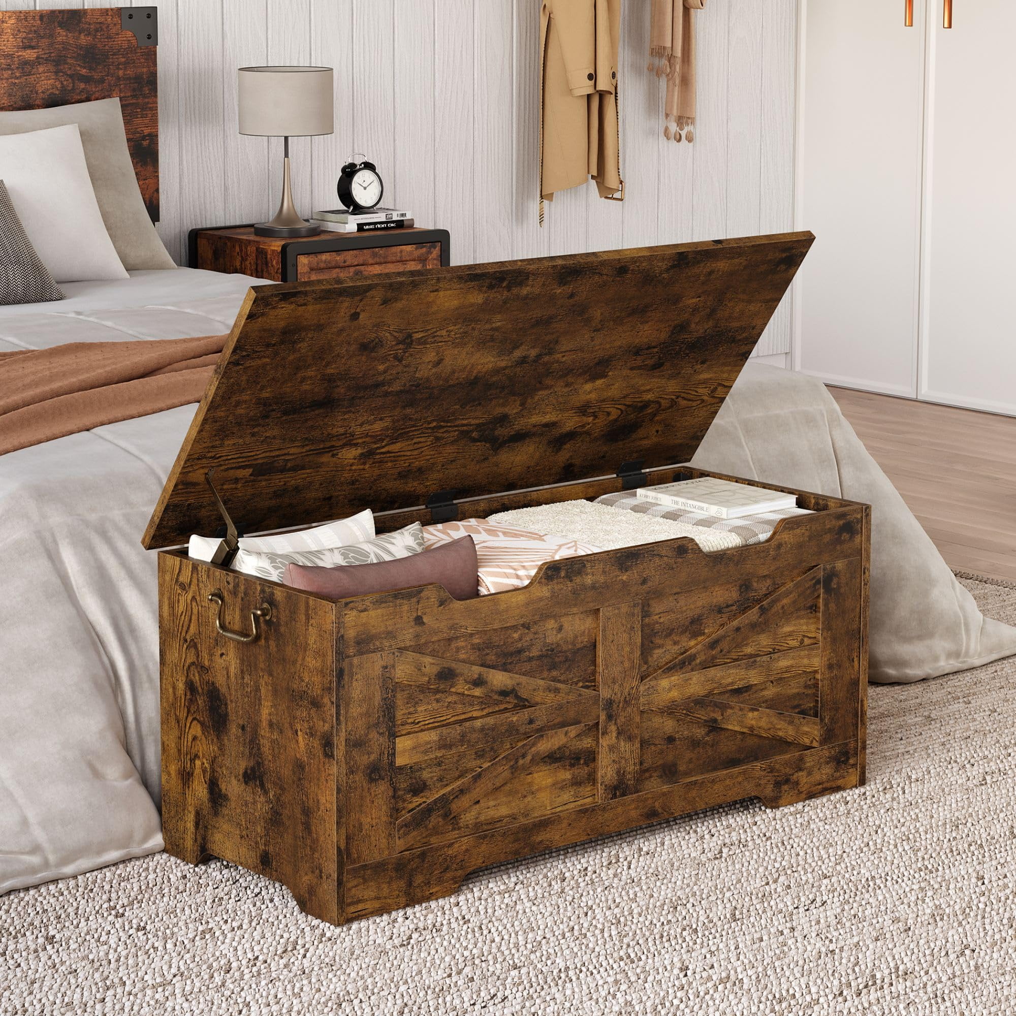 Accreate Storage Chest, 39.4" Large Toy Chest, Wood Toy Box for Boys Girls,Storage Bench with Safety Hinge, Supports 350 Lbs, Storage Trunk for Living Room, Bedroom, Playroom