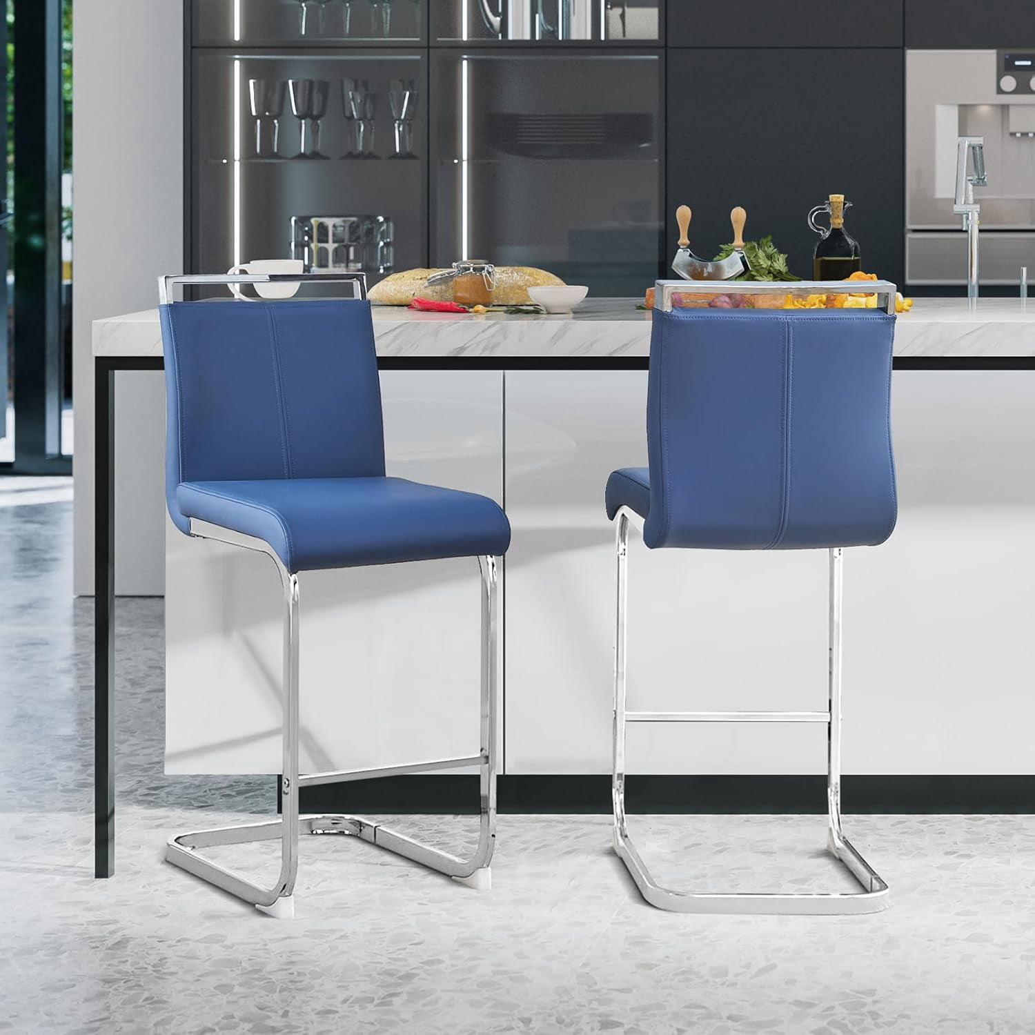 Lecut Counter Height Bar Stools Set of 2, 25" Modern Leather Upholstered Bar Stools with Back and Metal Frame, Kitchen Island Bar Stools for Dining Room, Pub, Bar