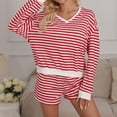 thumbnail image 2 of Outfits For Women 2 Piece Sets Women's Striped Matching Set Long Sleeve Sweatshirt and Drawstring Shorts Casual Two Piece Outfit, 2 of 5