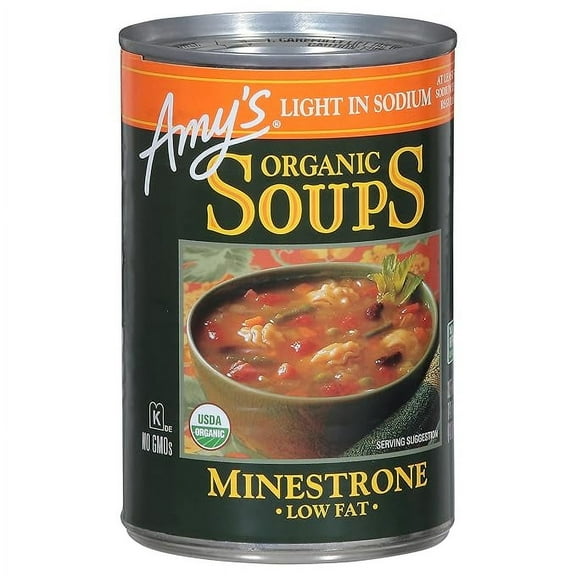 Amy’s Soup, Vegan Minestrone Soup, Light in Sodium, Made With Organic Vegetables, Beans and Pasta in Tomato Broth, Canned Soup, 14.1 Oz ( Pack of 2 )