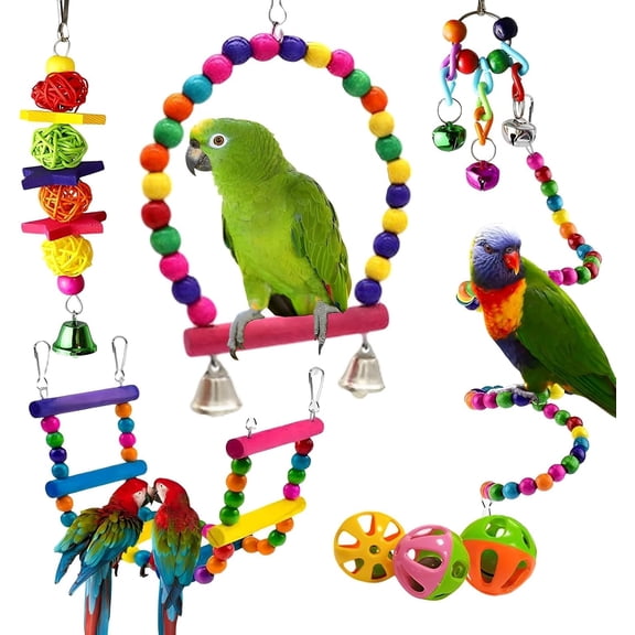 Olurrisa Bird Toys Parakeets Cage Bird Toys: 8Pcs Parrot Toy Swing Ladder Natural - Small Birds Supplies for Cockatiel Conure Lovebird Budgie Canary Finches Quaker