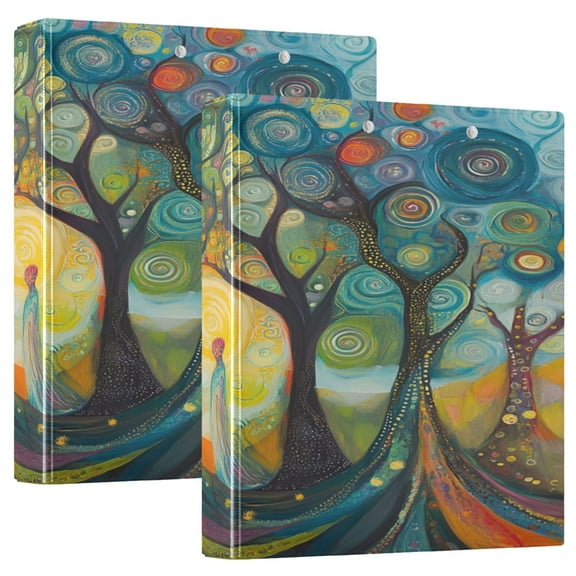 WOBOGO Abstract Forest File Folders Extra Large Capacity to Hold 200 Sheets of Documents Hard Shell Ring Binder for School Home Office