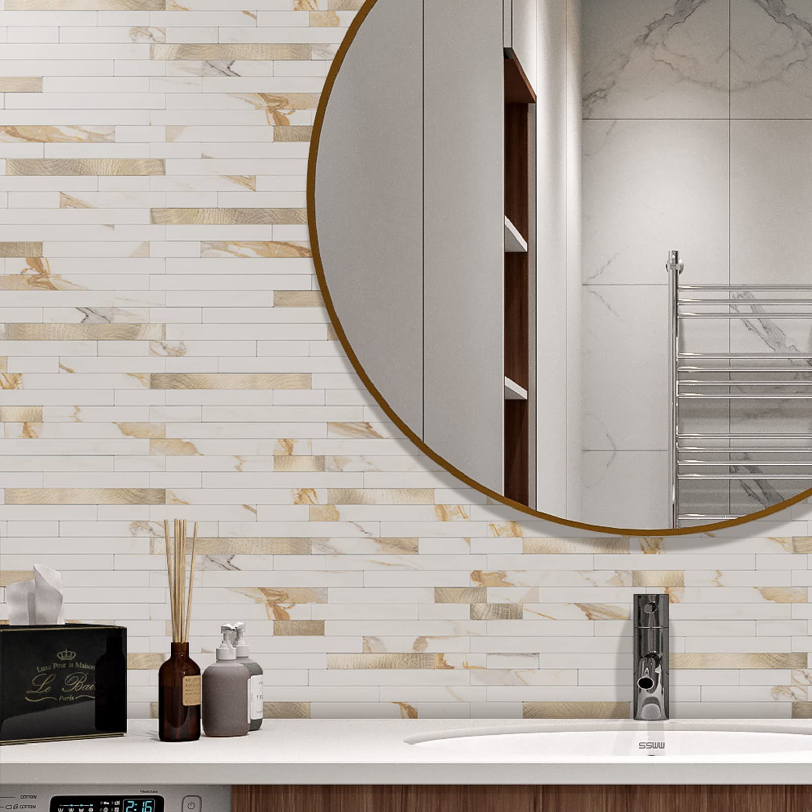 20 Sheets Peel And Stick Backsplash Tile  On For Kitchen Bathroom Calacatta Marble Look Pvc Mixed Self Adhesive Wall Tiles
