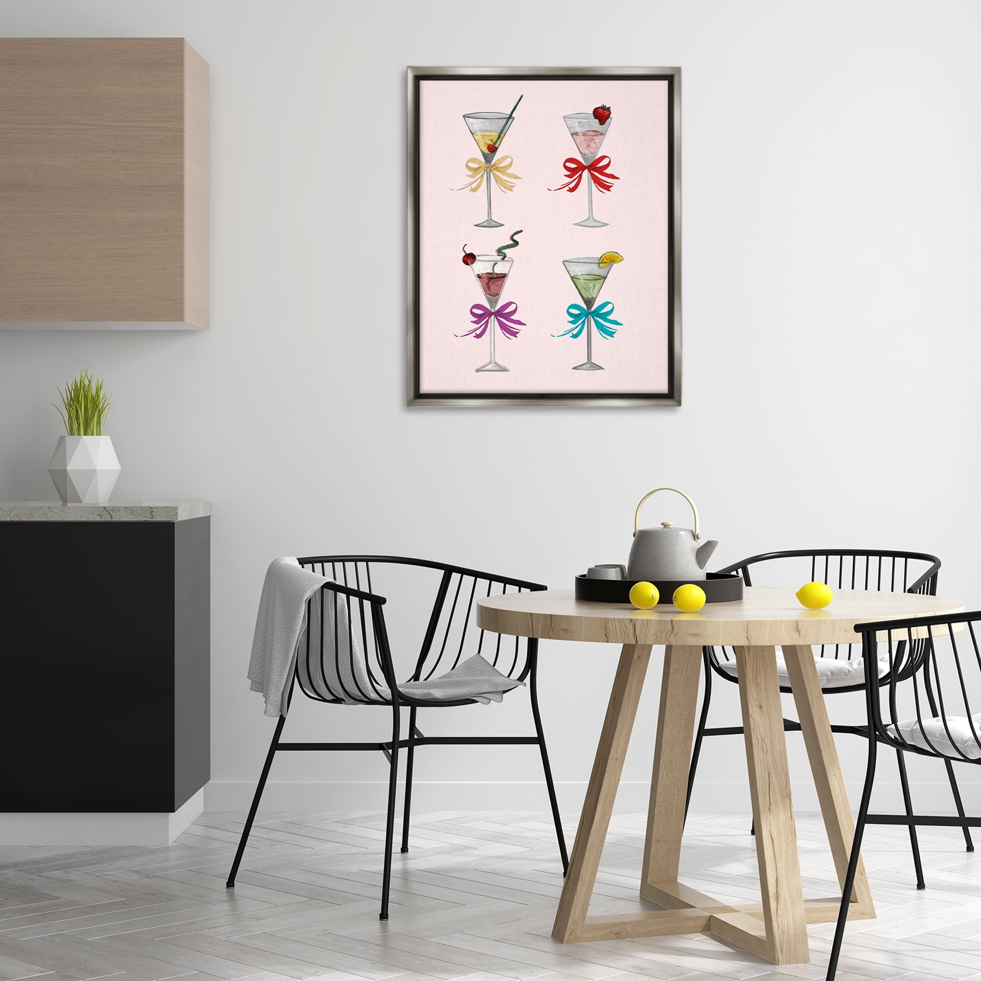 Stupell Industries Cute Ribbon Cocktails Food & Beverage Painting Gray Floater Framed Canvas Art Print Wall Art, 25 x 31