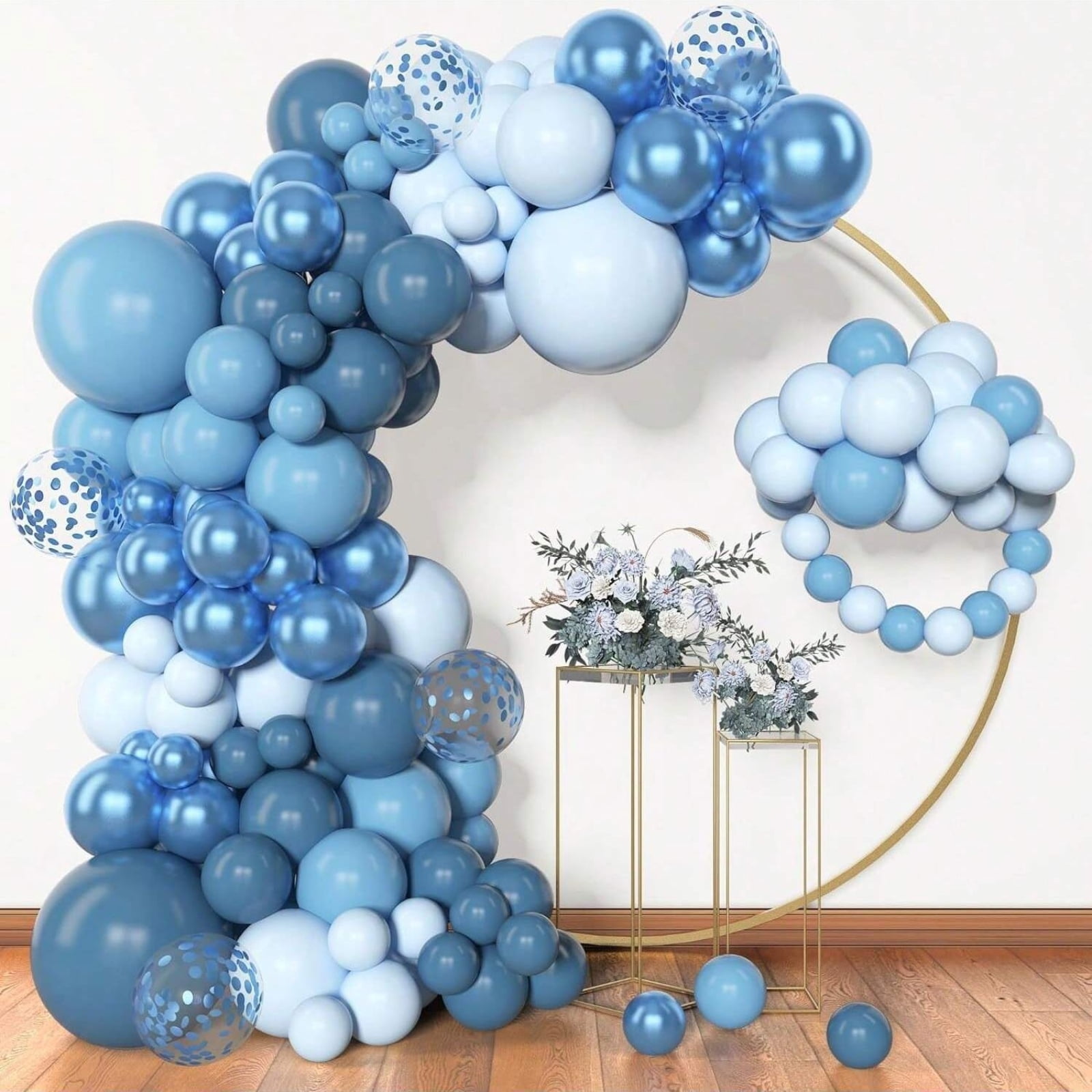 105pcs Blue Balloon Garland Arch Kit, Different Sizes 18 12 10 5 inch Latex Metallic Confetti Blue Balloons for Boys Birthday Baby Shower Ocean Theme Party Anniversary Decoration Supplies