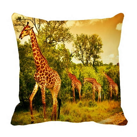 Add Wild Safari Jungle - PHFZK Wildlife African Safari Pillow Case, Giraffe and Animals Art Wild Jungle Desert Themed Orange Brown Green Pillowcase Throw Pillow Cushion Cover Two Sides Size 18x18 inches