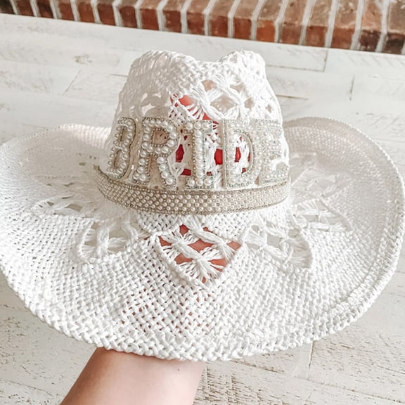 Harmtty Bride Hollow Cowboy Hat for Women Summer Handwoven Straw Hat Beach Vacation Sunshade Cap for Outdoor Travel