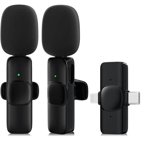 2 Pack Wireless Lavalier Microphone for iPhone,Android, USB C, Clip-on Mics, Bluetooth Lapel Mic for Video Recording Interview Vlog YouTube TikTok