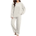 thumbnail image 2 of Sentuca Womens Pajamas Fuzzy Winter Warm Pullover and Pants Fleece Loungewear Soft 2 Piece Sleepwear Sets Beige, 2 of 8
