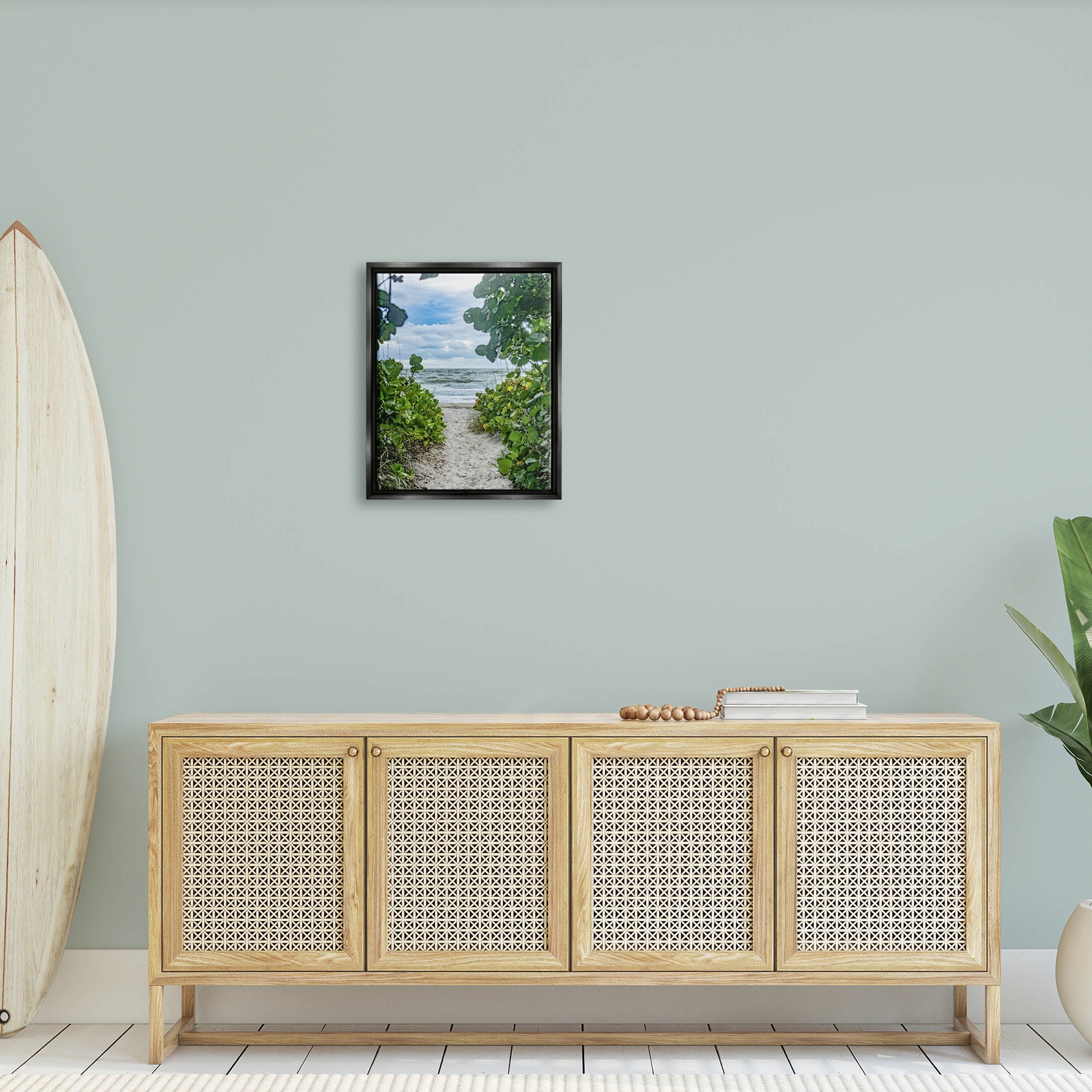Stupell Industries Overhanging Beach Greenery Plants Path Photograph Jet Black Floating Framed Canvas Print Wall Art, Design by Mary Lou Photography