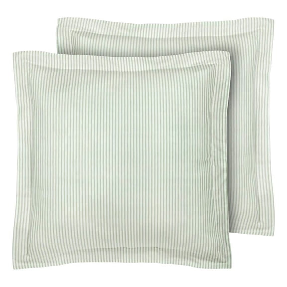 Ticking Stripe Green Cotton European Sham Set
