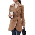 thumbnail image 2 of Mifsaly Womens Double Breasted Pea Coat Notch Lapel Long Sleeve Tailored Winter Jacket Warm Elegant Mid Length Outerwear for Office Work Travel Khaki,XL, 2 of 5