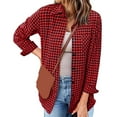 thumbnail image 3 of Womens Plaid Shirts Jacket Wine Print Casual Cardigan Lace Long Sleeve Blouse M, 3 of 9